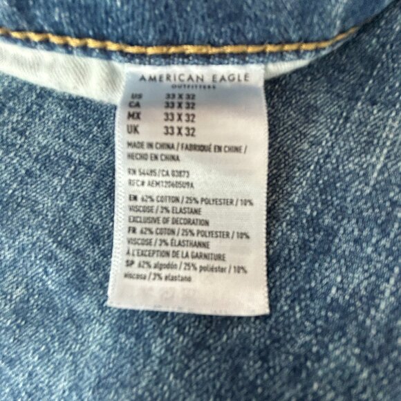 American Eagle Slim Jeans — Y2K Distressed Washed Blue Denim Men's W33 L32 - Picture 3 of 13